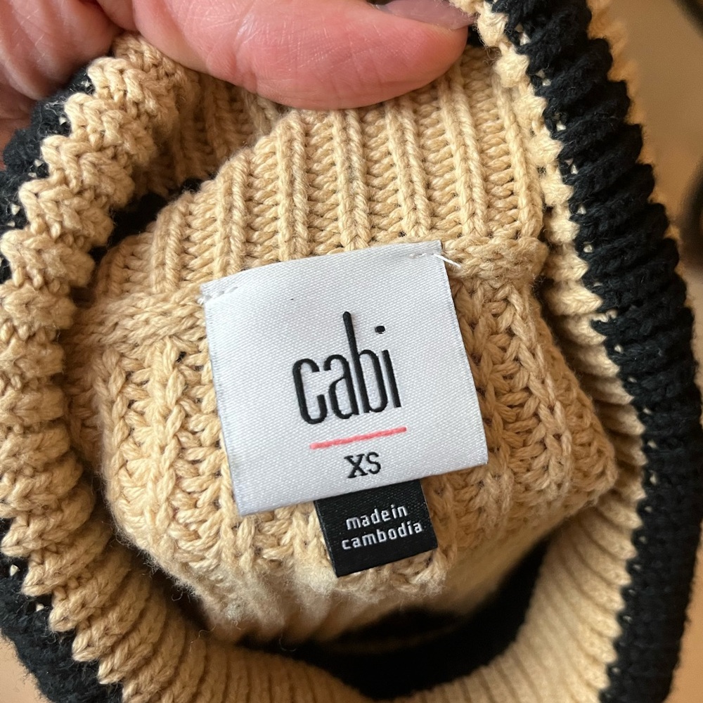 Cabi "Polo Turtleneck" (Item 4477) Women's Striped Sweater - Black and Tan - Picture 5 of 9